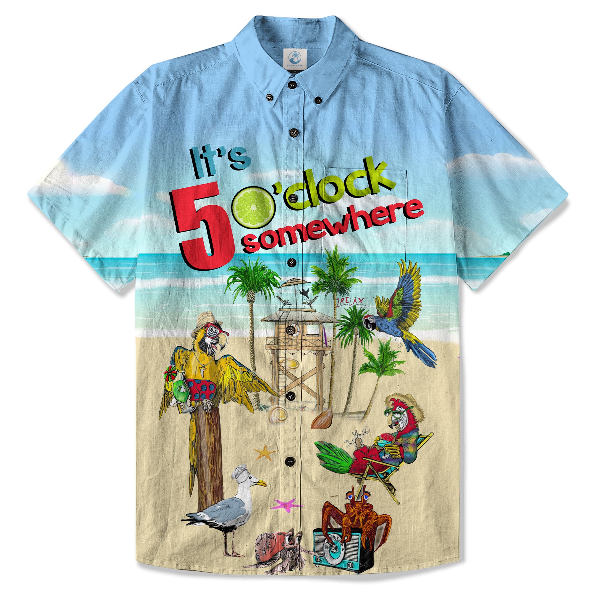 It's 5 O'clock Somewhere Hibiscus Flowers Hawaii Shirt, Aloha Parrot Hawaiian Shirt - The Palmix