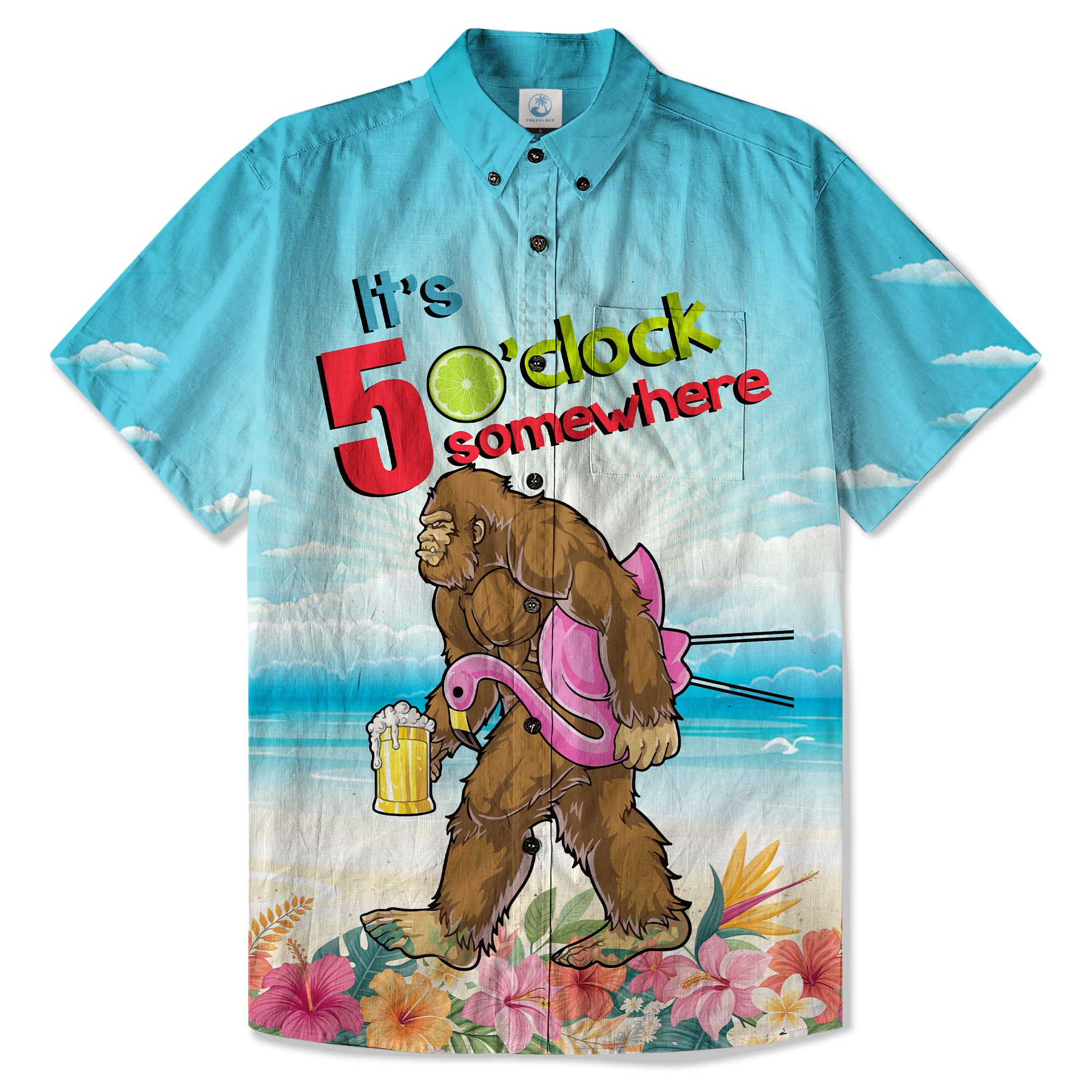 It's 5 O'clock Somewhere Bigfoot Hawaiian Shirt, Summer Vibes Bigfoot Beer Hawaii Shirt
