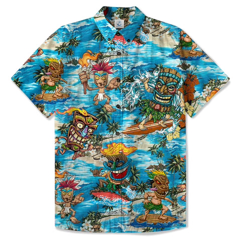 Surfing Tiki Mask Hawaii Shirt, Tiki Aloha Pattern Hawaiian Shirt