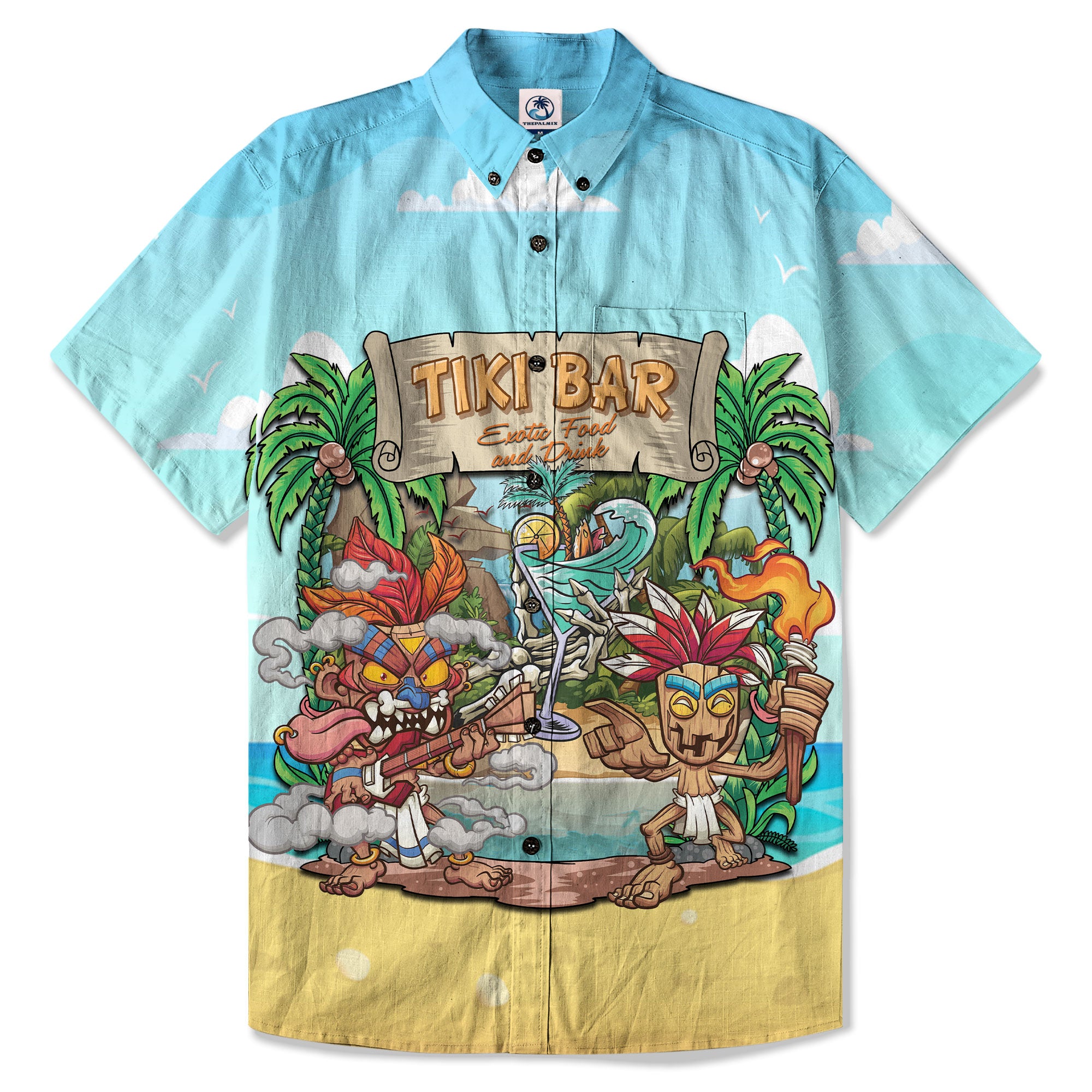 3D Tiki Head Hawaii Shirt, Tiki Bar Hibiscus Flowers Hawaiian Shirt