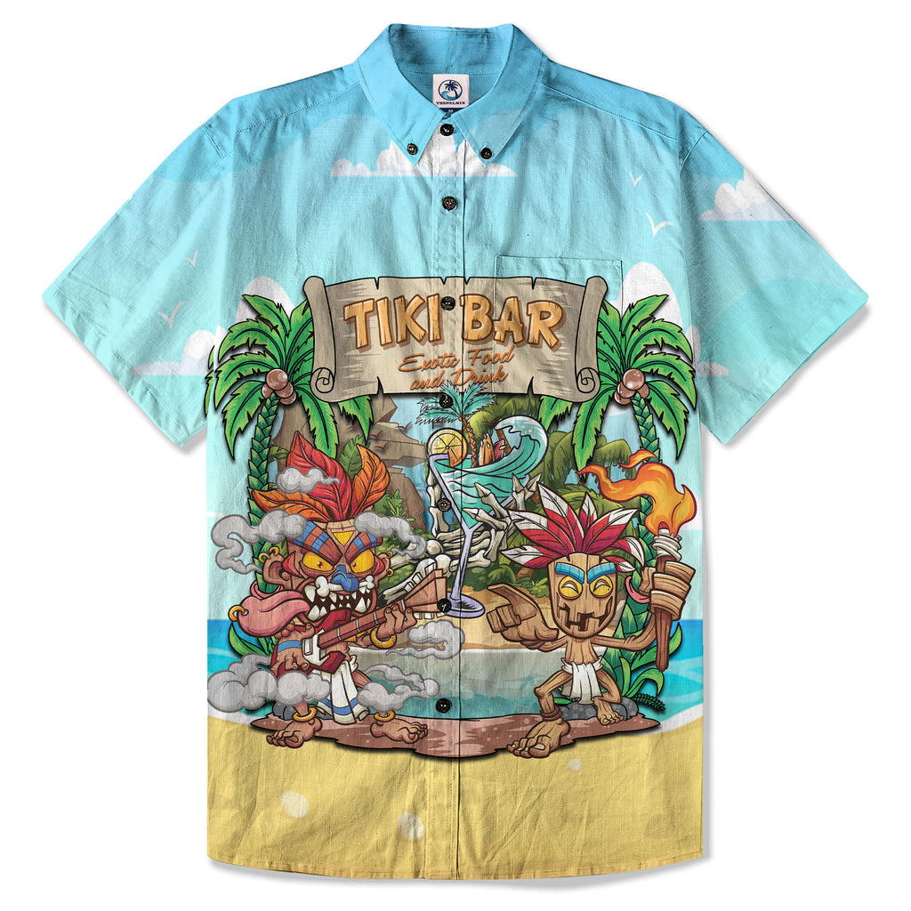 3D Tiki Head Hawaii Shirt, Tiki Bar Hibiscus Flowers Hawaiian Shirt