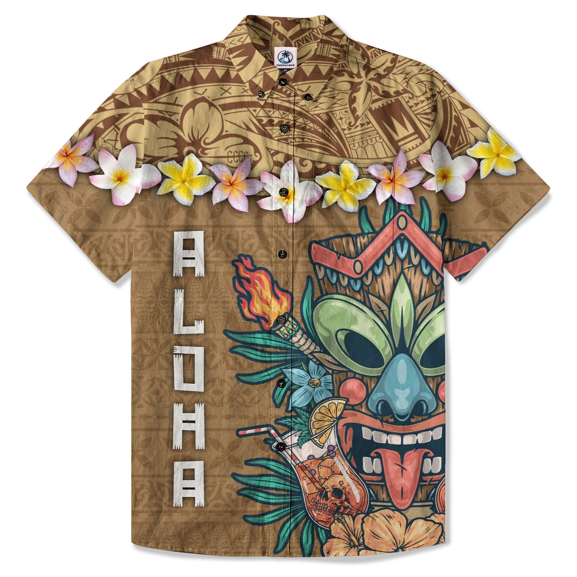 Hawaii Plumeria Lei Hawaiian Shirt, Tiki and Kakau Pattern