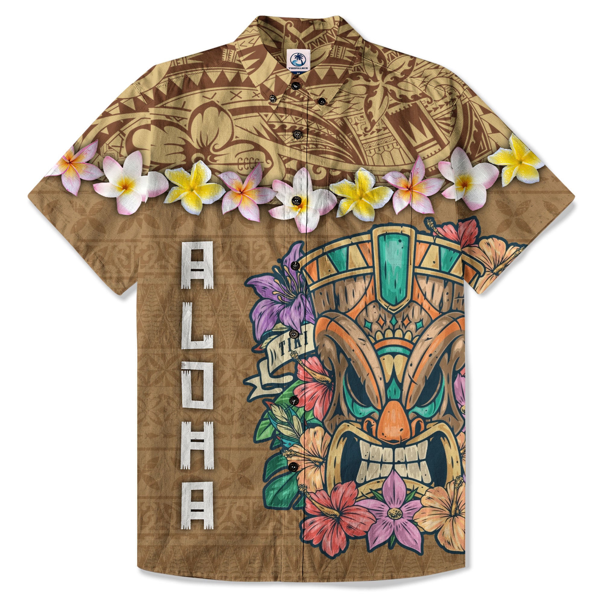 Hawaii Plumeria Lei Hawaiian Shirt, Tiki and Kakau Pattern