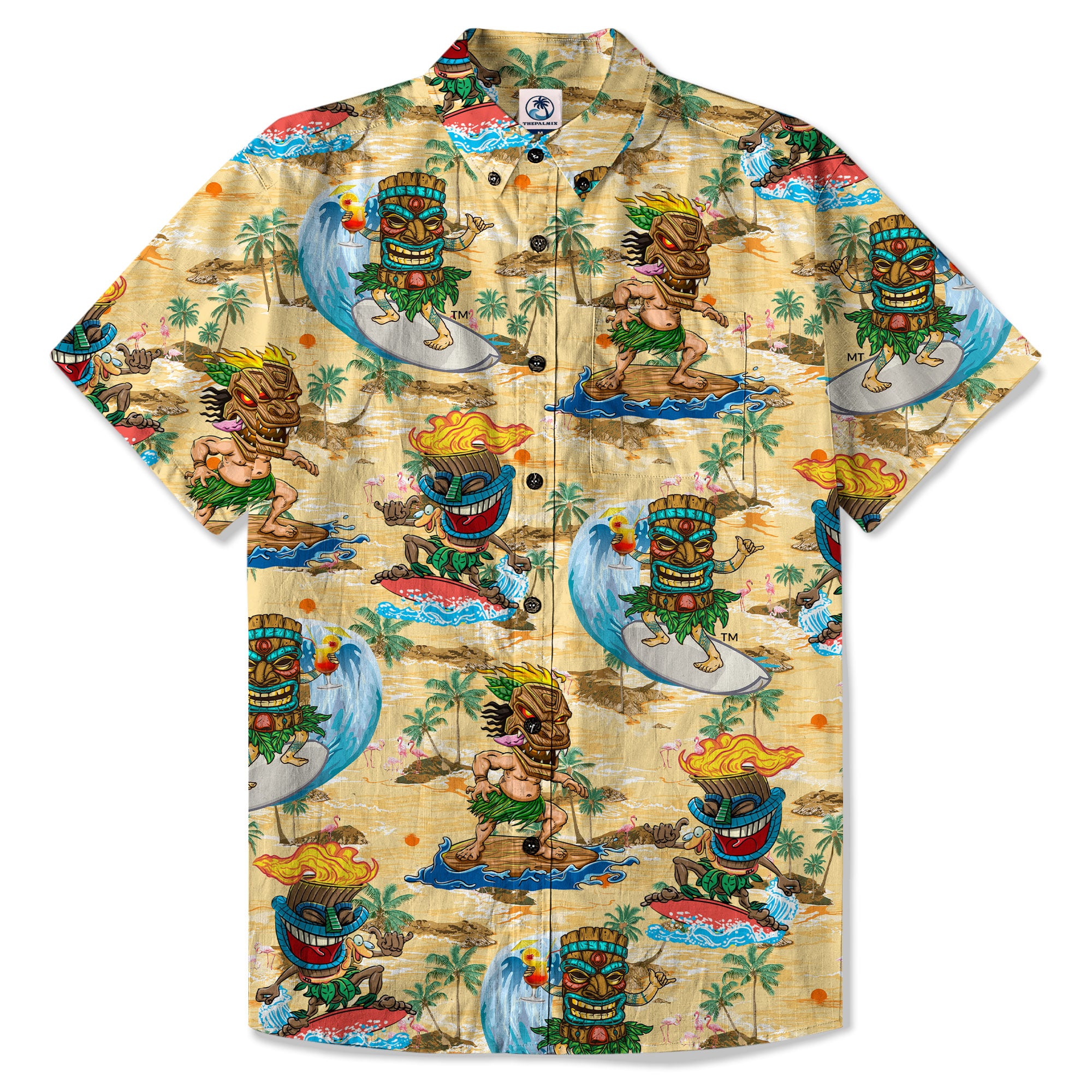 3D Tiki Tiki Surfing Hawaii Shirt, Hibiscus Flowers Hawaii Shirt