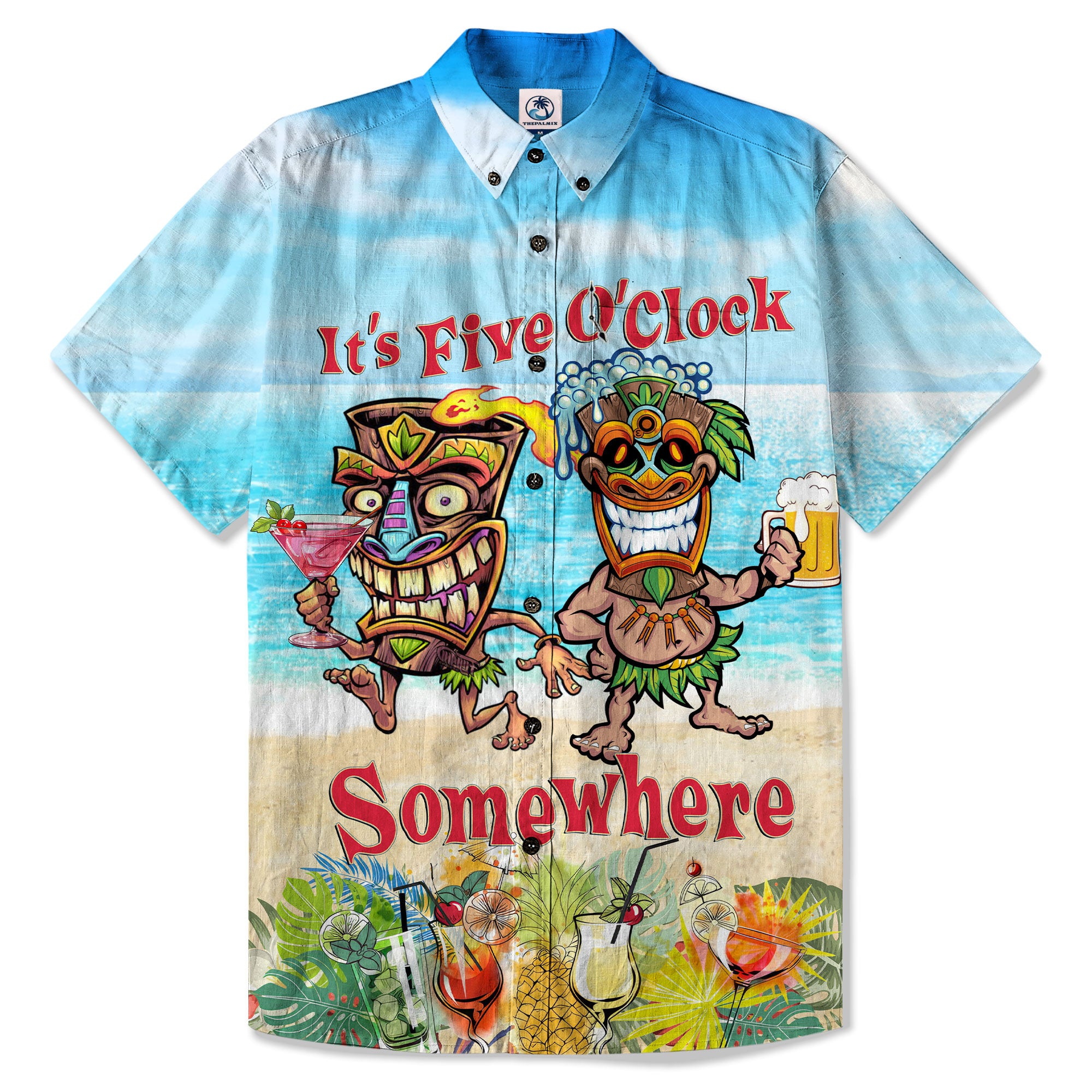 It's 5 O'clock Somewhere Tiki Hawaii Shirt, 3D Tiki Surfing Summer Vibes Hawaii Shirt