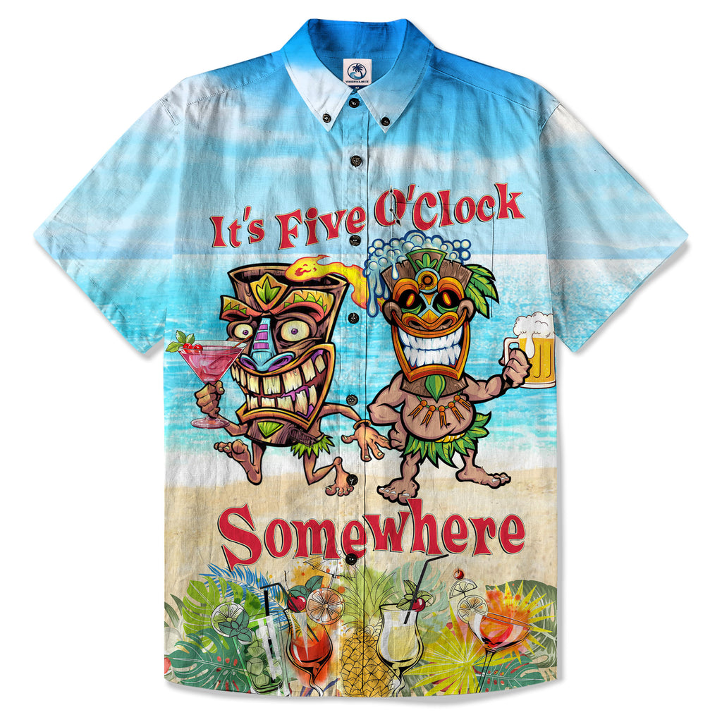It's 5 O'clock Somewhere Tiki Hawaii Shirt, 3D Tiki Surfing Summer Vibes Hawaii Shirt