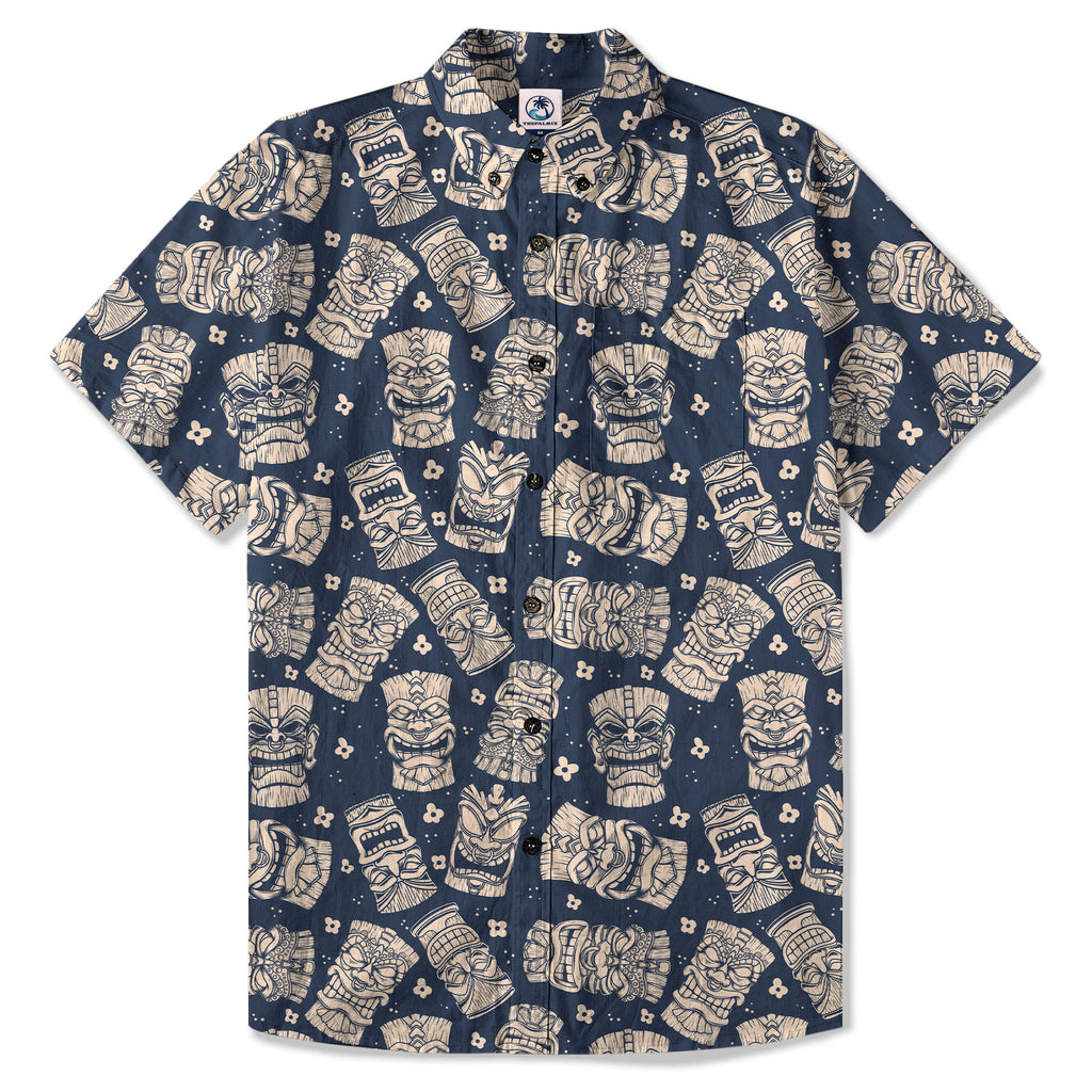 Tribal Tiki Hawaiian Shirt, Tiki Flowers Aloha Hawaii Shirt