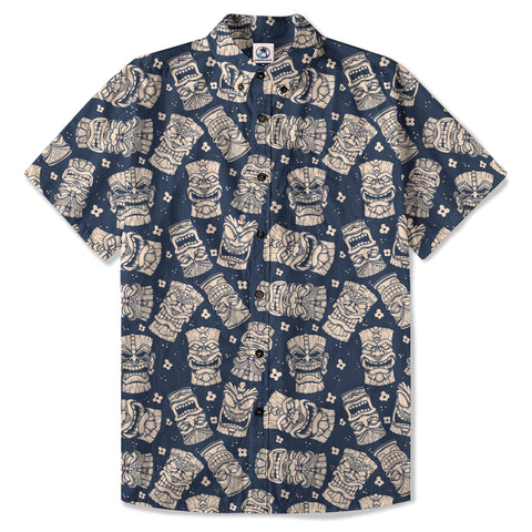 Tribal Tiki Hawaiian Shirt, Tiki Flowers Aloha Hawaii Shirt