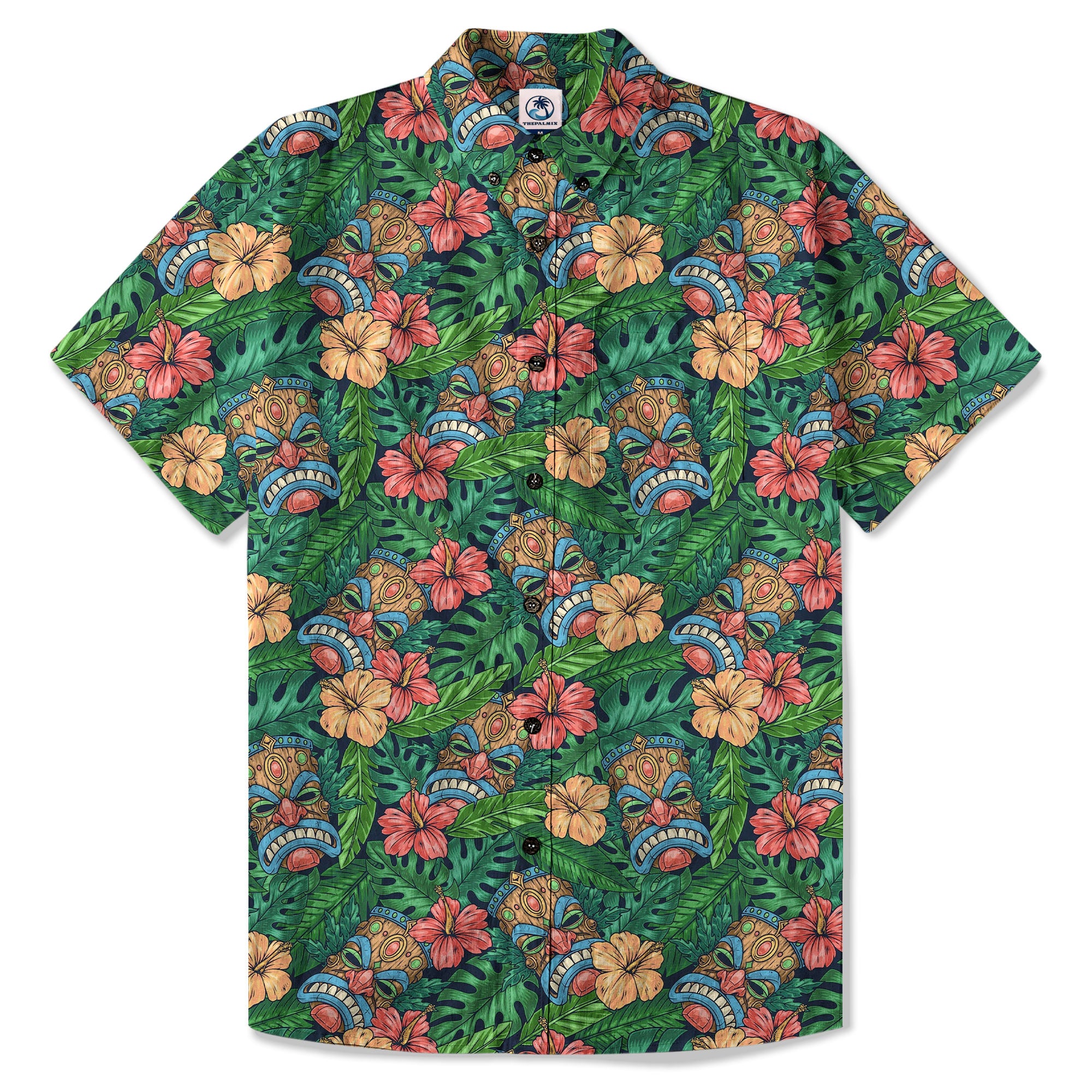 Tribal Tiki Hawaiian Shirt, Tiki Hibuscus Flowers Aloha Hawaii Shirt