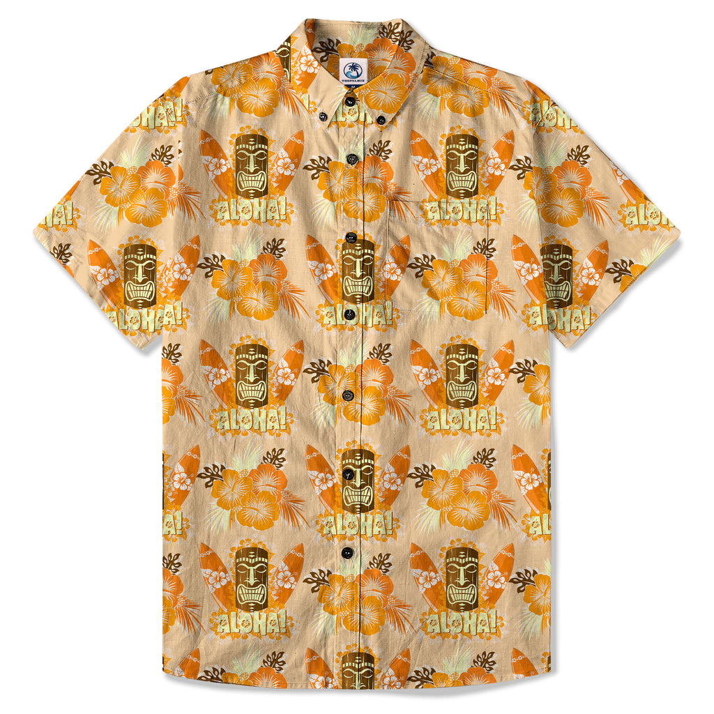 Tribal Tiki Hawaiian Shirt, Tiki Hibuscus Flowers Aloha Hawaii Shirt