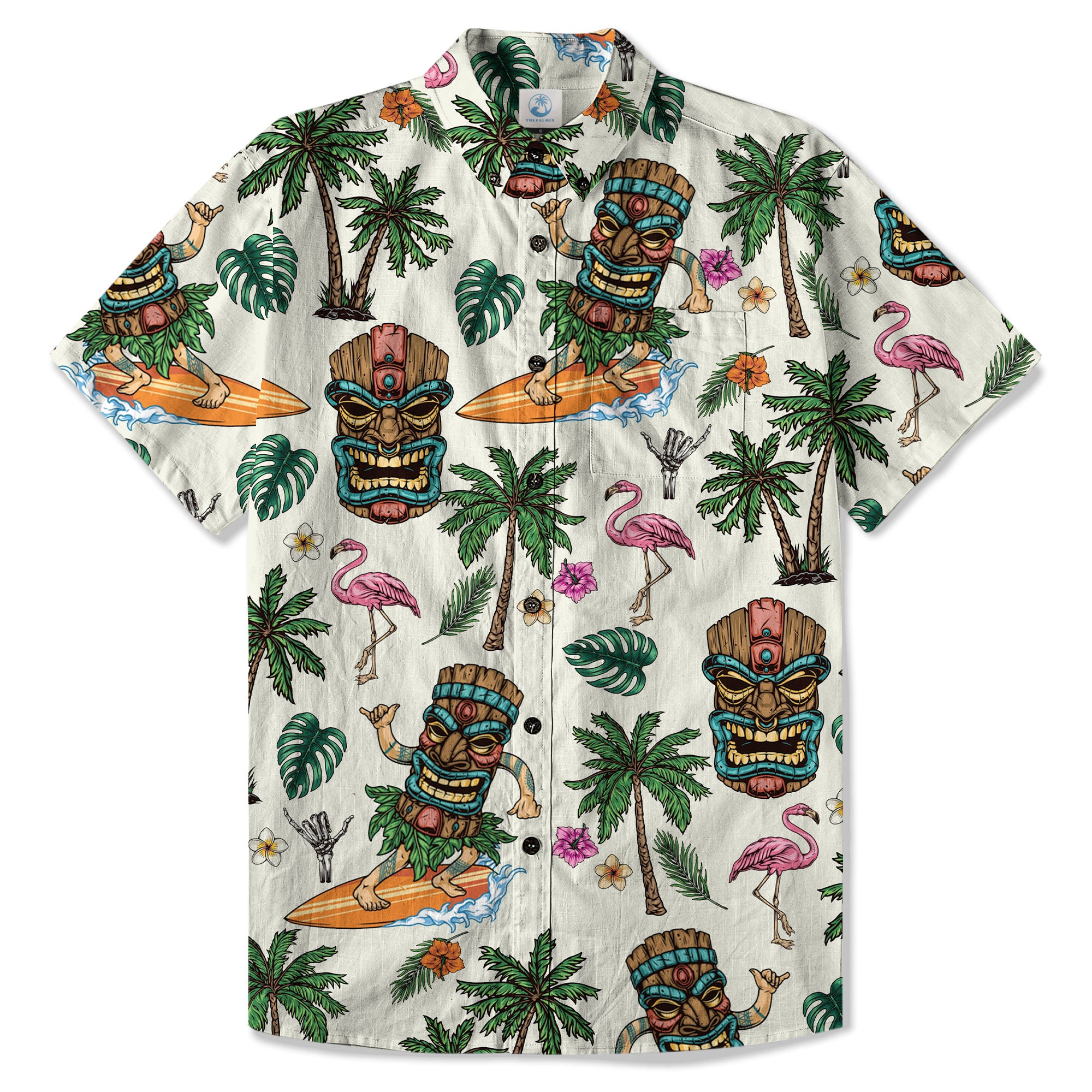 Tiki Mask Hawaii Shirt, Aloha Flowers Surfing Tiki Hawaii Shirt
