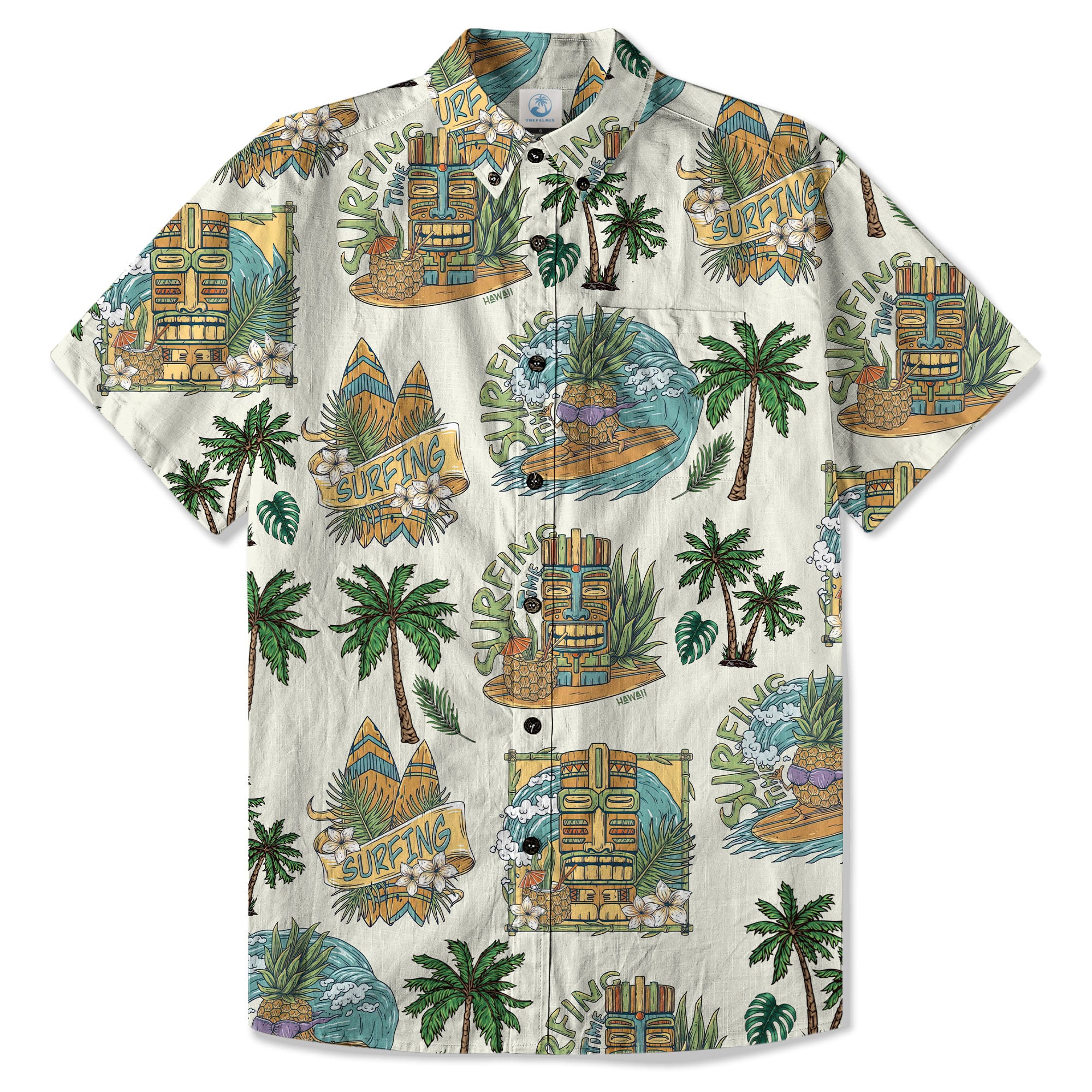 Tiki Mask Hawaii Shirt, Aloha Flowers Surfing Tiki Hawaii Shirt
