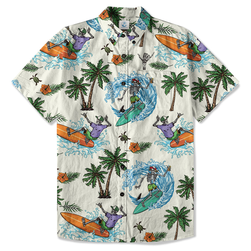Skeleton Hawaii Shirt, Skull Hibicus Flower Pattern Hawaii Shirt