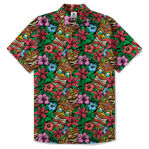 Tiki Hibiscus Flowers Hawaii Shirt