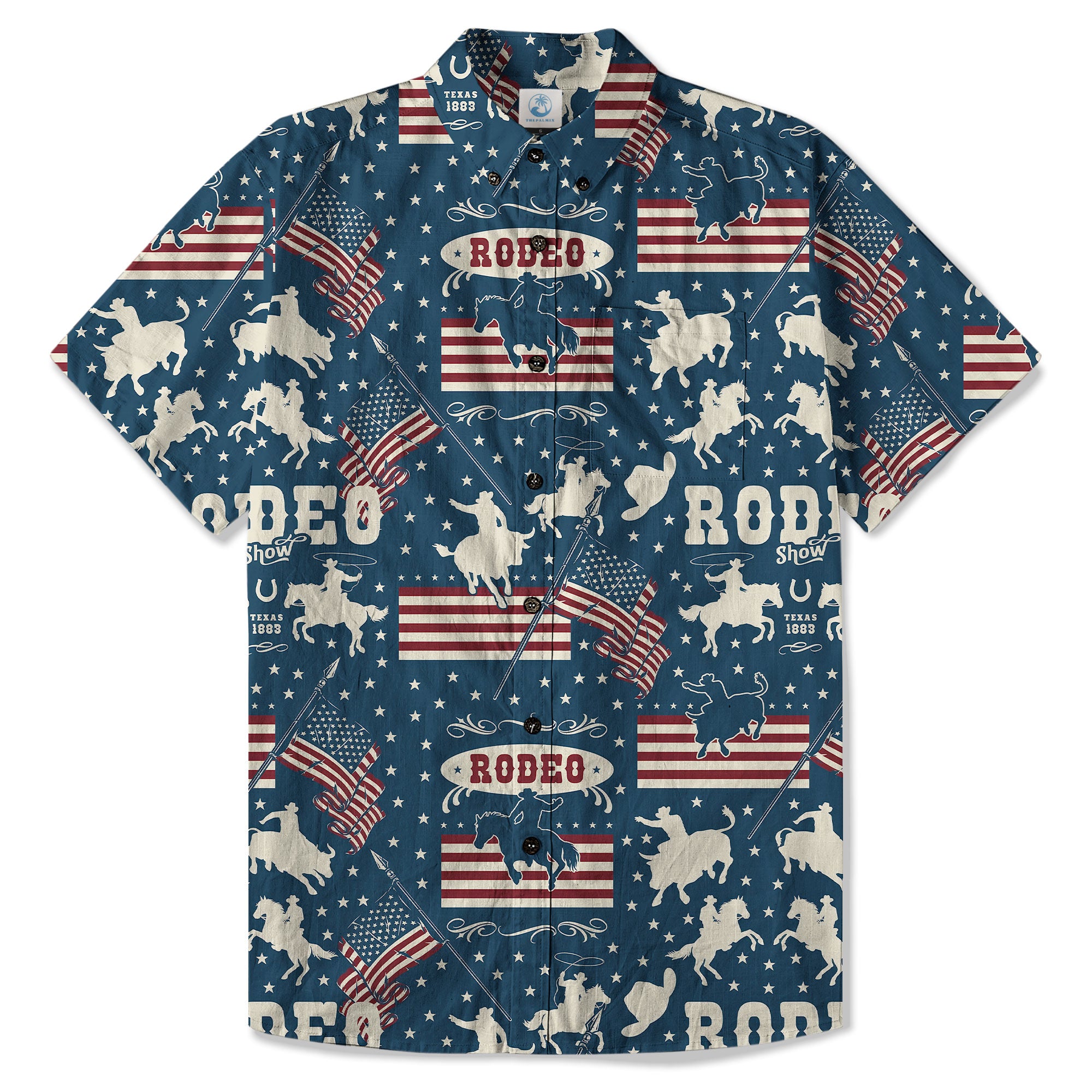 American Rodeo Hawaiian Shirt Colorful Cowboys Riding Patriotic Western Shirt 4th of July