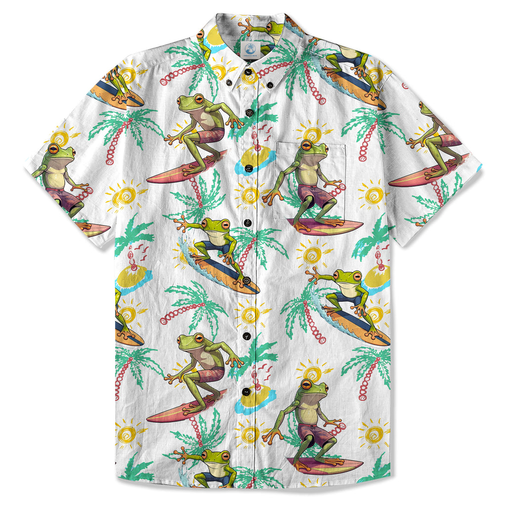 Frog Surfing Hawaiian Shirt Palm Ocean Summer Dog Beach
