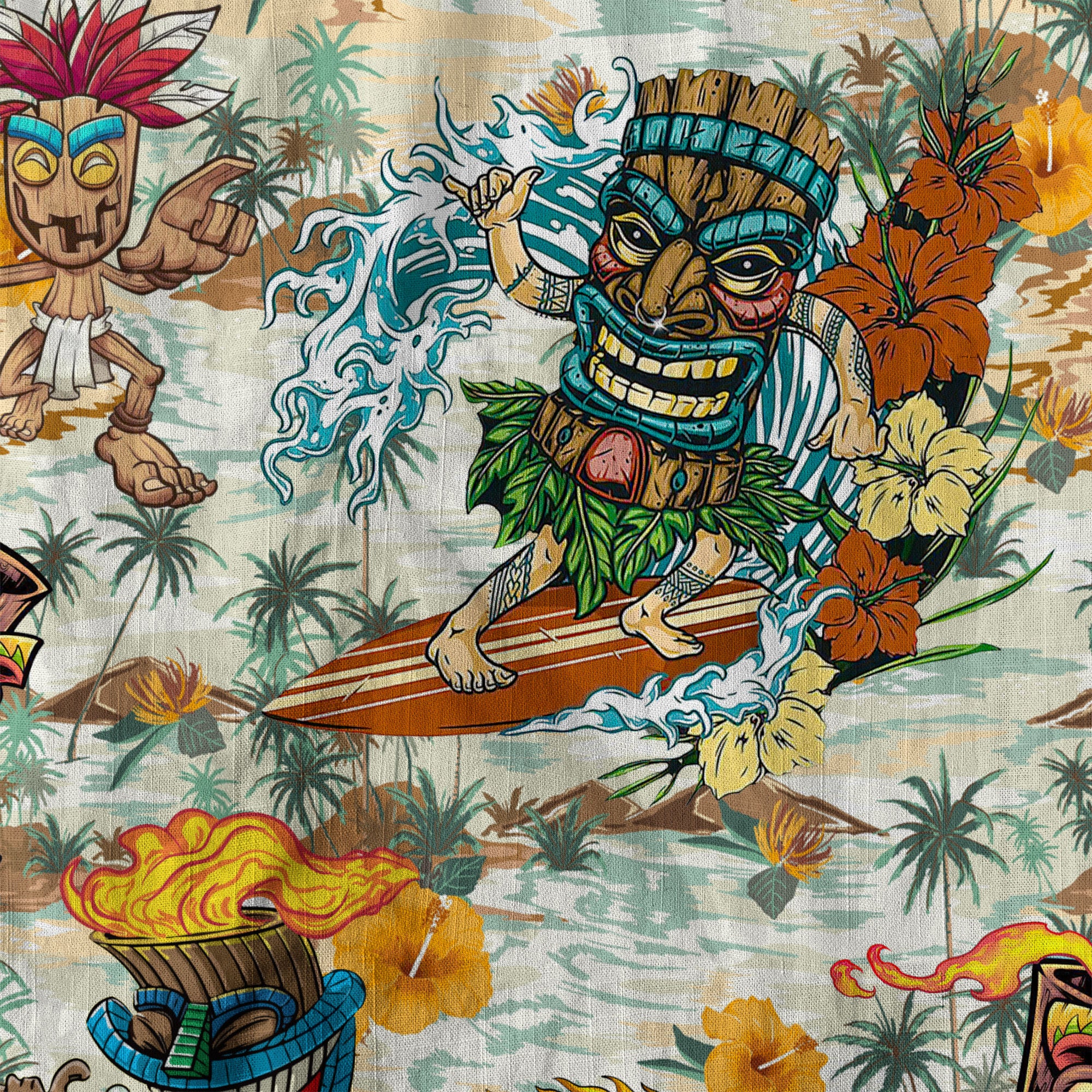 Tiki Mask Hawaiian Shirt for Men, Polynesian Hawaiian Button Down Aloha Shirt