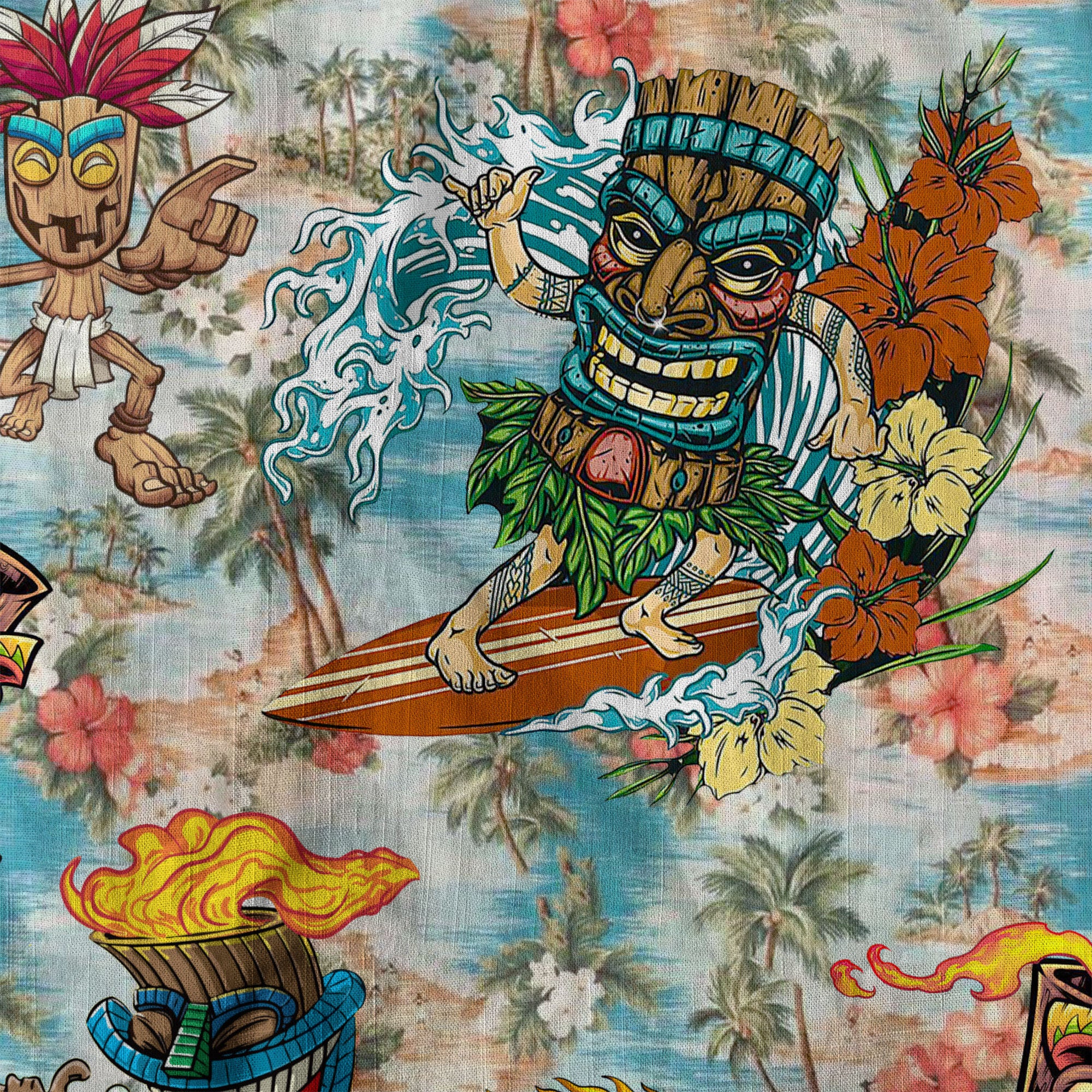 Surfing Tiki Mask Hawaii Shirt, Tiki Aloha Tiki Mask Pattern Hawaiian Shirt
