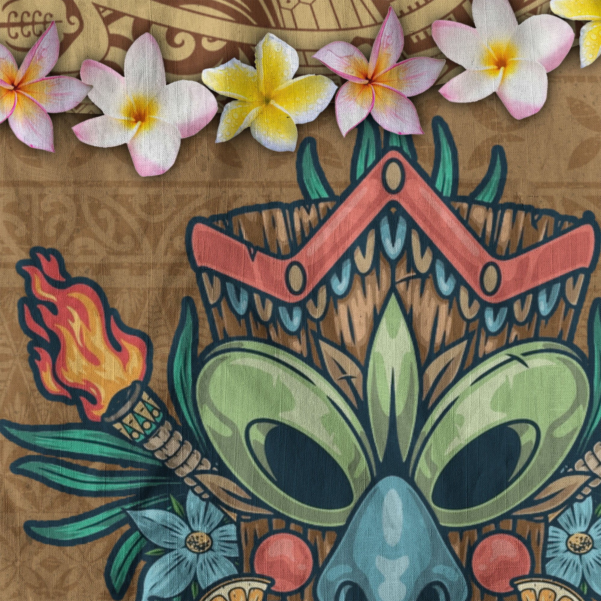 Hawaii Plumeria Lei Hawaiian Shirt, Tiki and Kakau Pattern