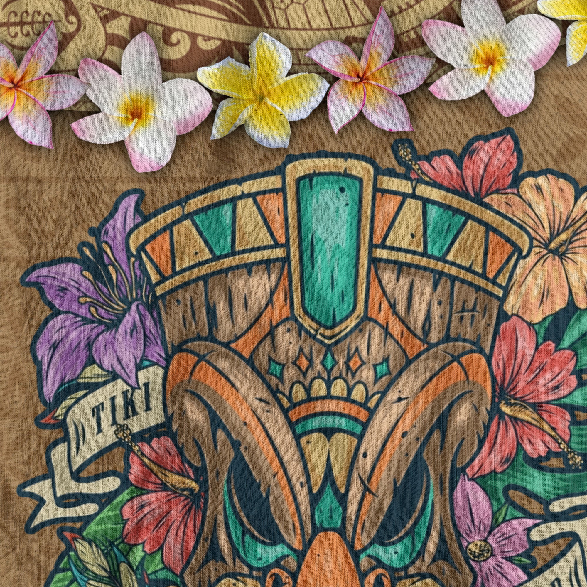 Hawaii Plumeria Lei Hawaiian Shirt, Tiki and Kakau Pattern