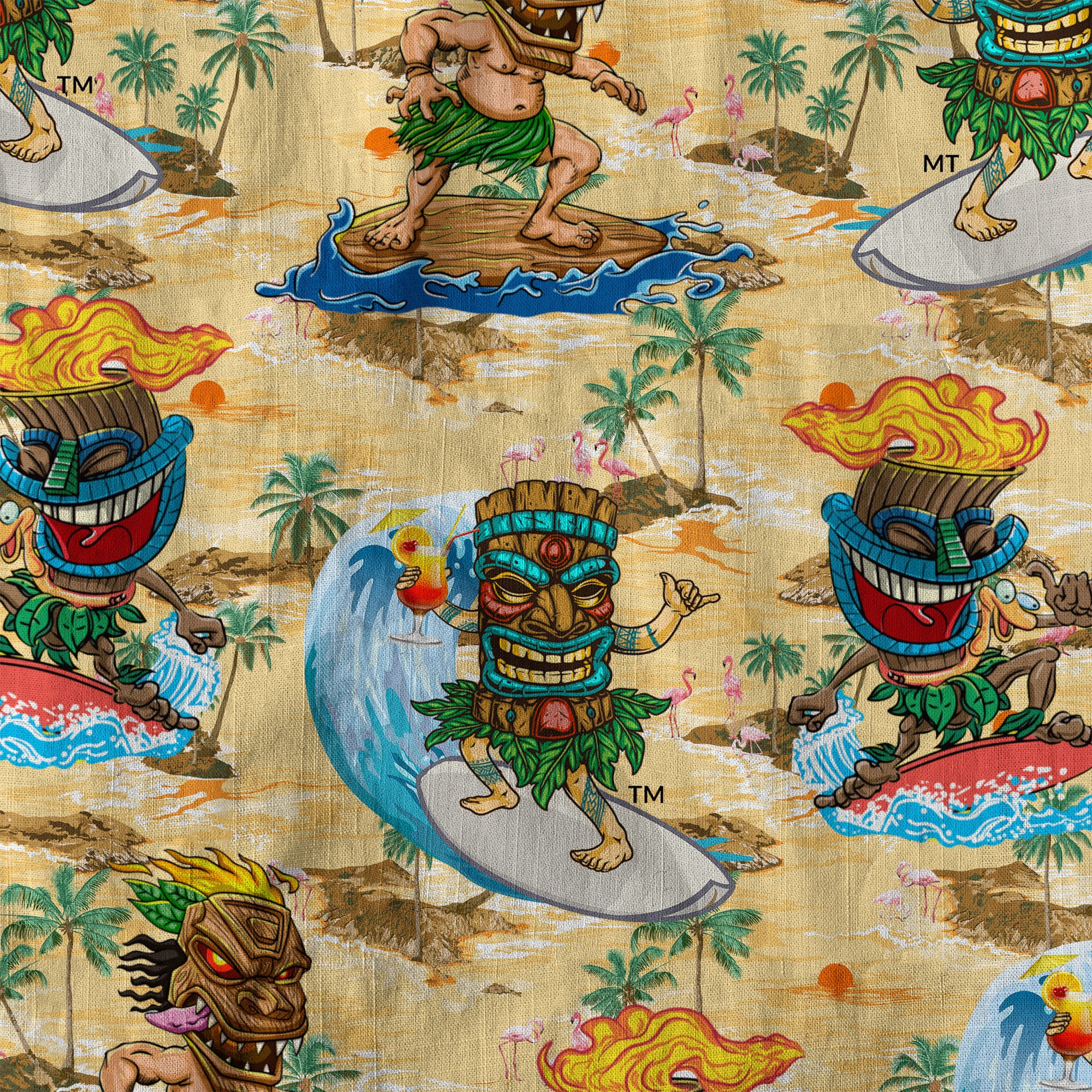 3D Tiki Tiki Surfing Hawaii Shirt, Hibiscus Flowers Hawaii Shirt