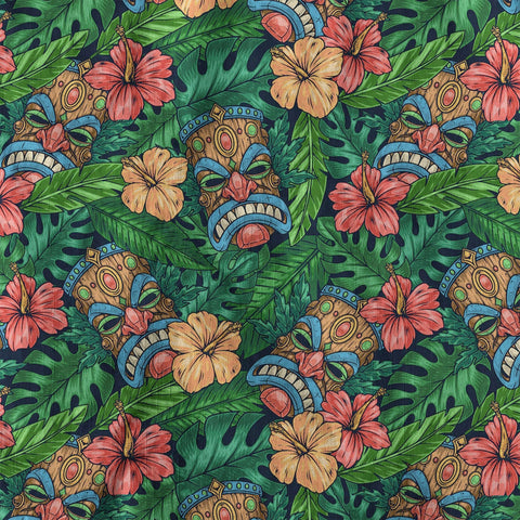 Tribal Tiki Hawaiian Shirt, Tiki Hibuscus Flowers Aloha Hawaii Shirt