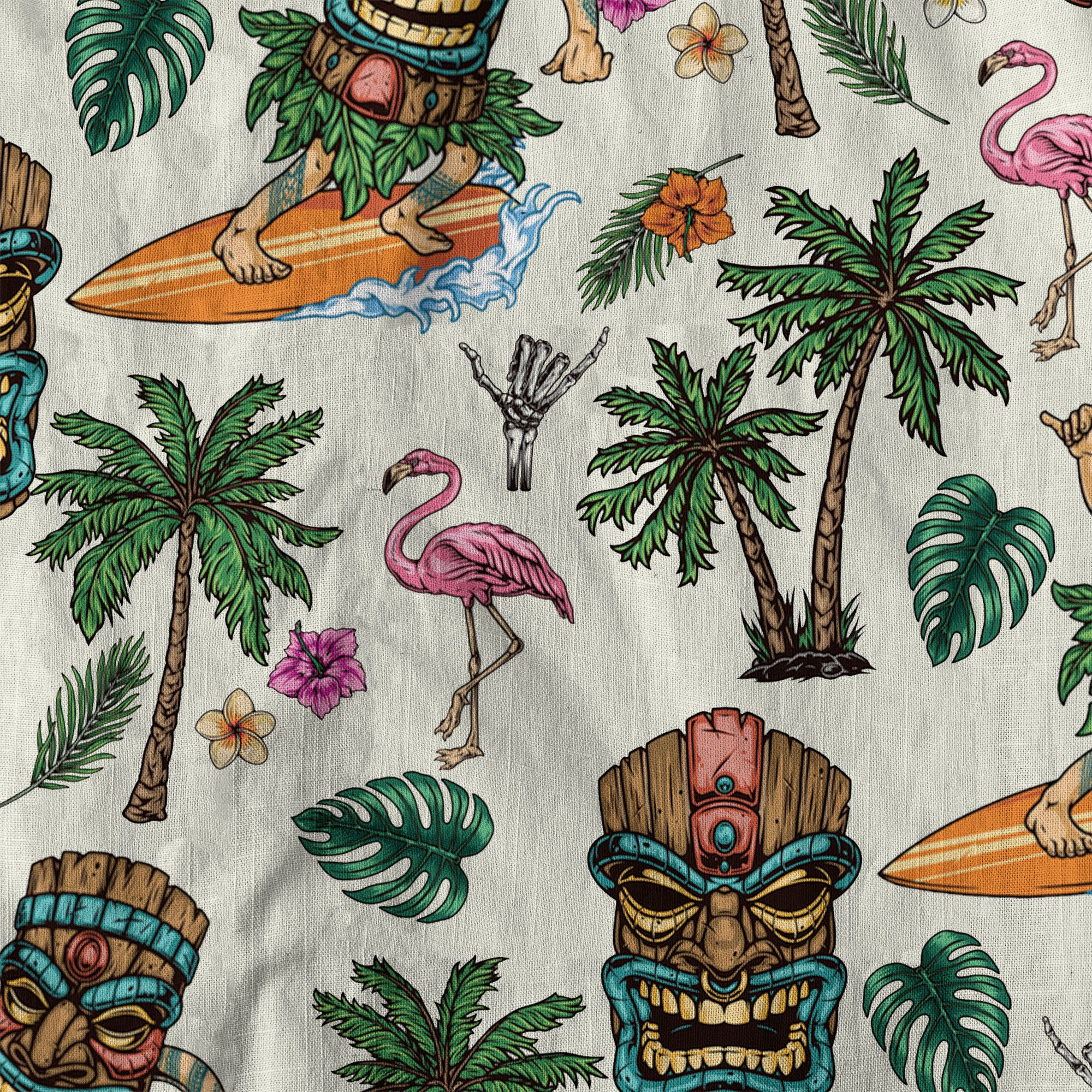Tiki Mask Hawaii Shirt, Aloha Flowers Surfing Tiki Hawaii Shirt