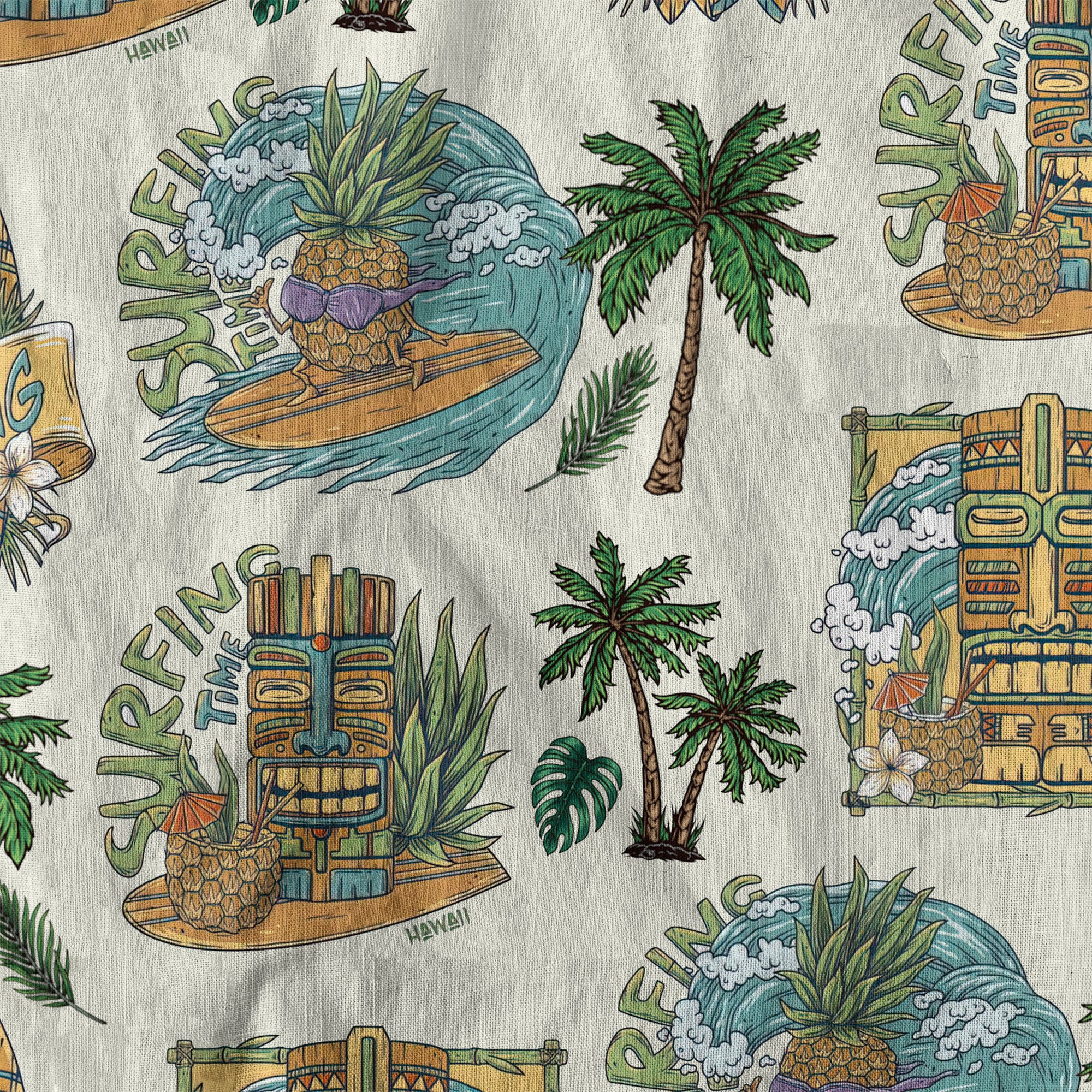 Tiki Mask Hawaii Shirt, Aloha Flowers Surfing Tiki Hawaii Shirt