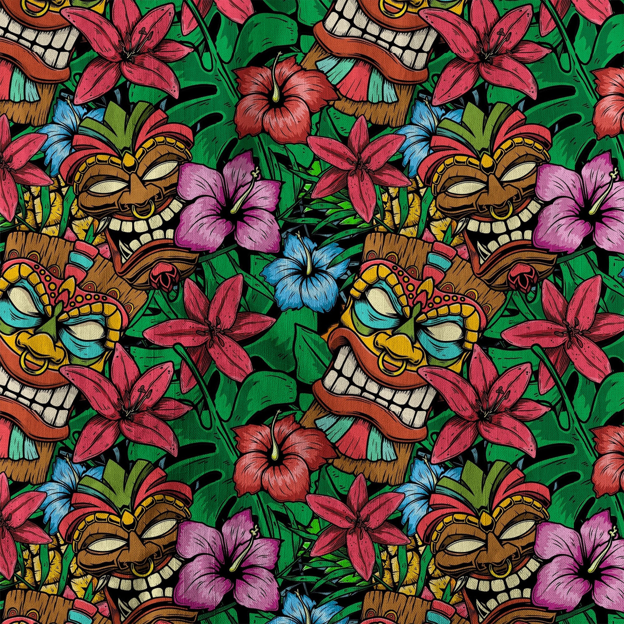 Tiki Hibiscus Flowers Hawaii Shirt