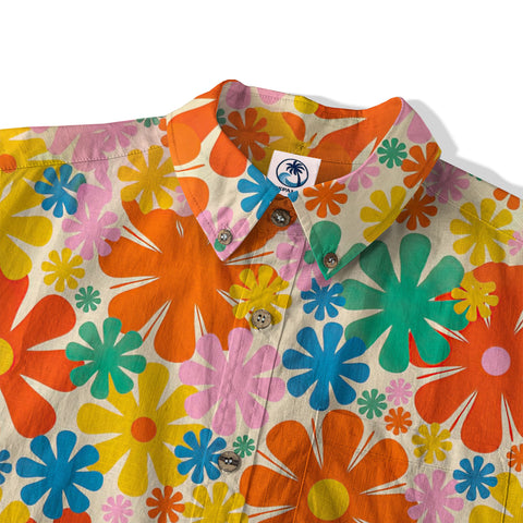 Hippie Groovy Flower Hawaii Shirt, Hippie Peace Love Hawaii Shirt