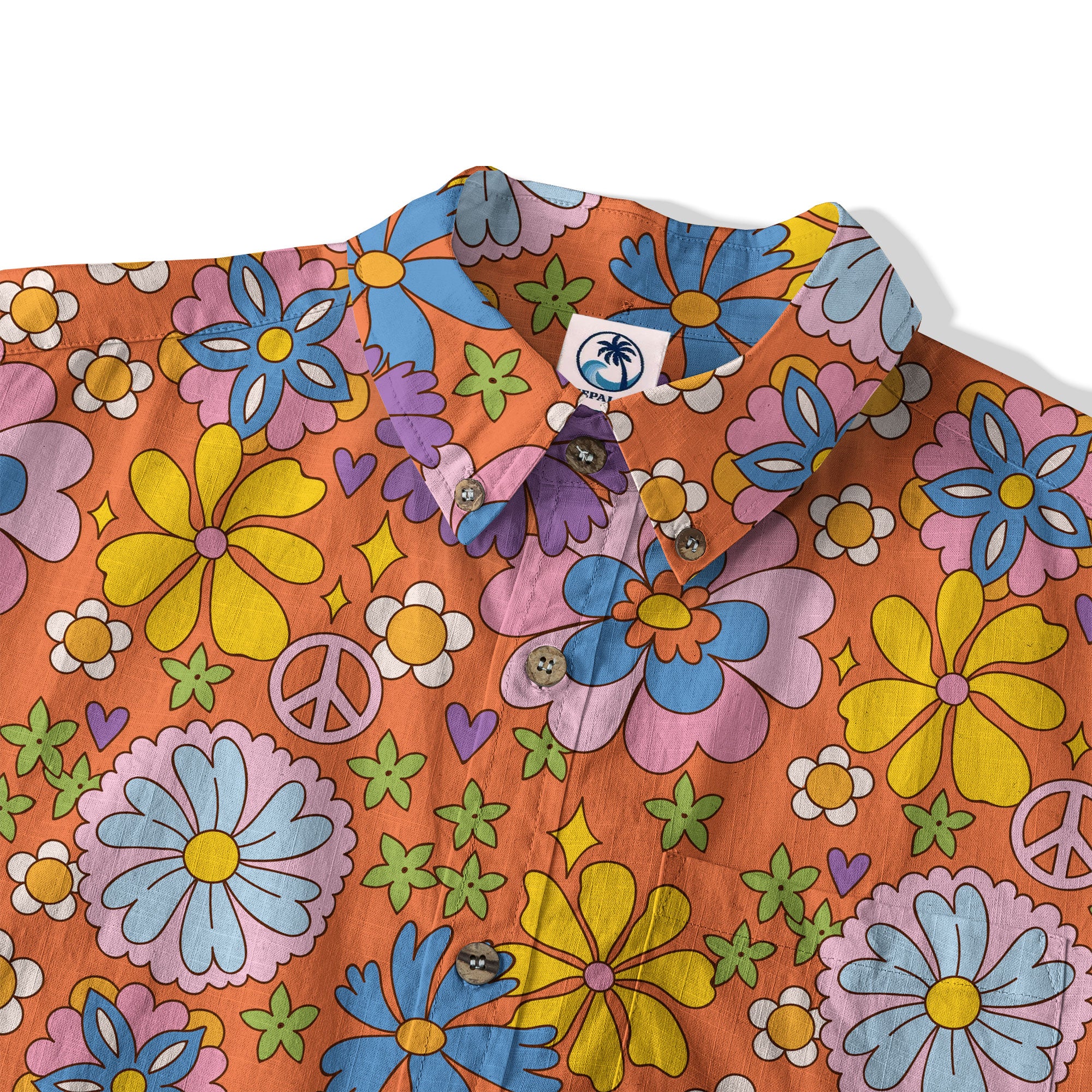 Hippie Groovy Flower Hawaii Shirt, Hippie Peace Love Hawaii Shirt
