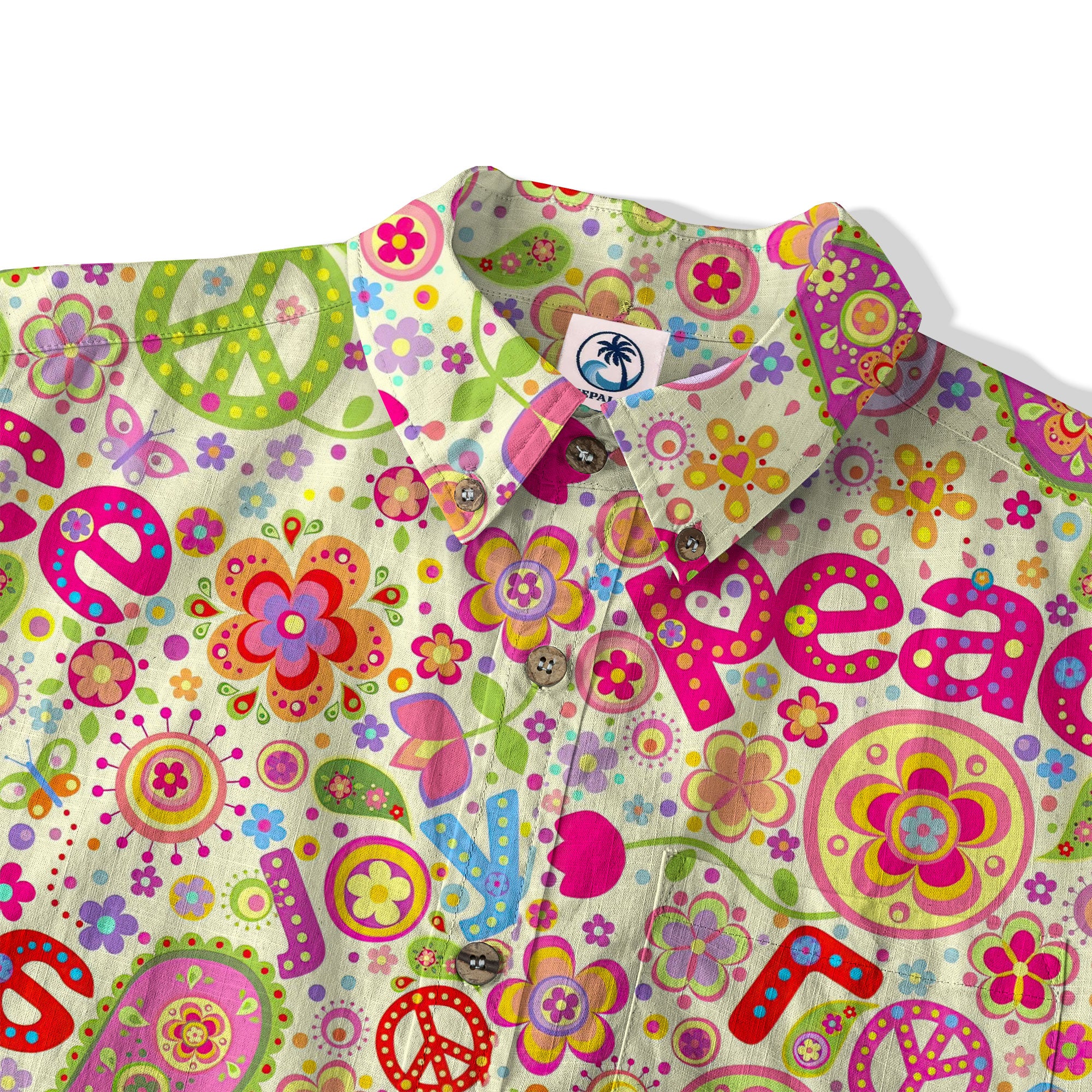 Hippie Groovy Flower Hawaii Shirt, Hippie Peace Love Hawaii Shirt