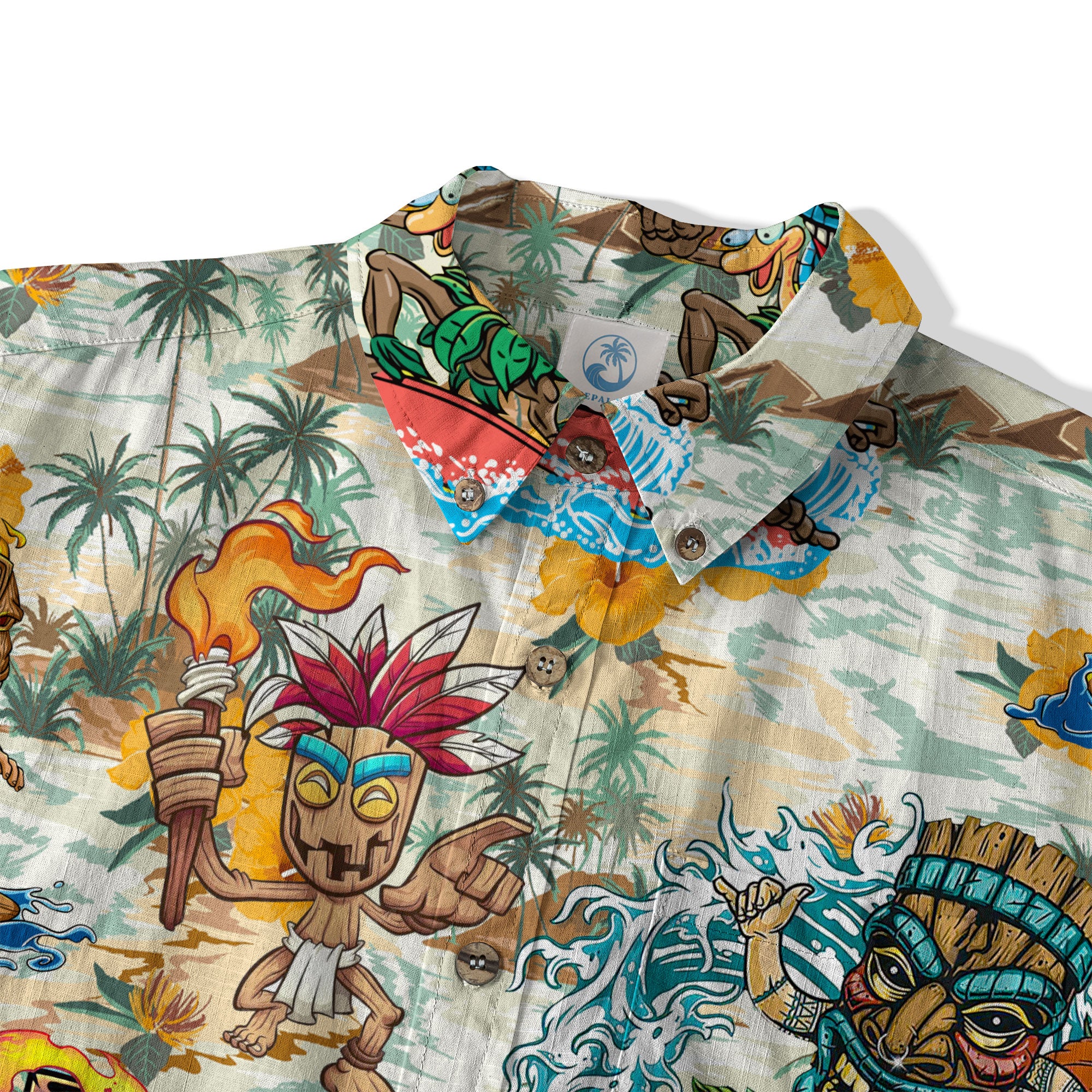Tiki Mask Hawaiian Shirt for Men, Polynesian Hawaiian Button Down Aloha Shirt