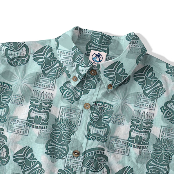 Colorful Tiki Hawaiian Shirt, Tribal Tiki Hibiscus Hawaiian Shirt