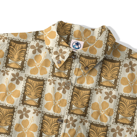 Tiki Mask Pattern Hawaiian Shirt, Tribal Tiki Hibiscus Pattern Hawaiian Shirt