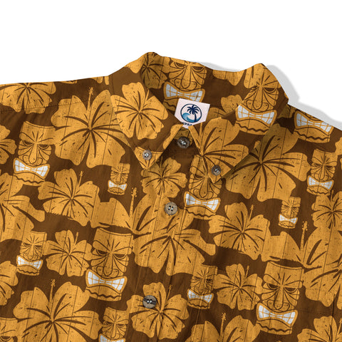 Tiki Mask Pattern Hawaiian Shirt, Tribal Tiki Hibiscus Pattern Hawaiian Shirt