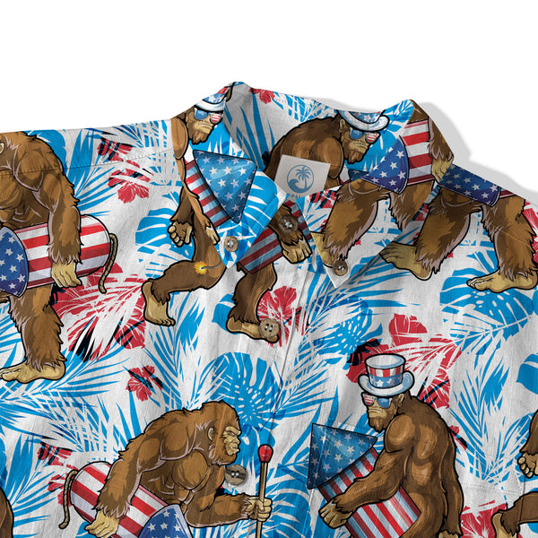 Bigfoot 4th Of July Patriotic Hawaiian Shirt, Bigfoot America Independence Day Flowers Hawaiian Shirt