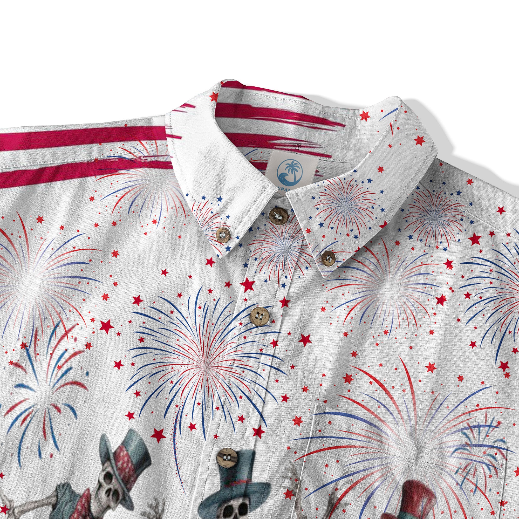 Dancing Skeleton American Flag July 4th Halloween Patriotic Hawaiian Shirt