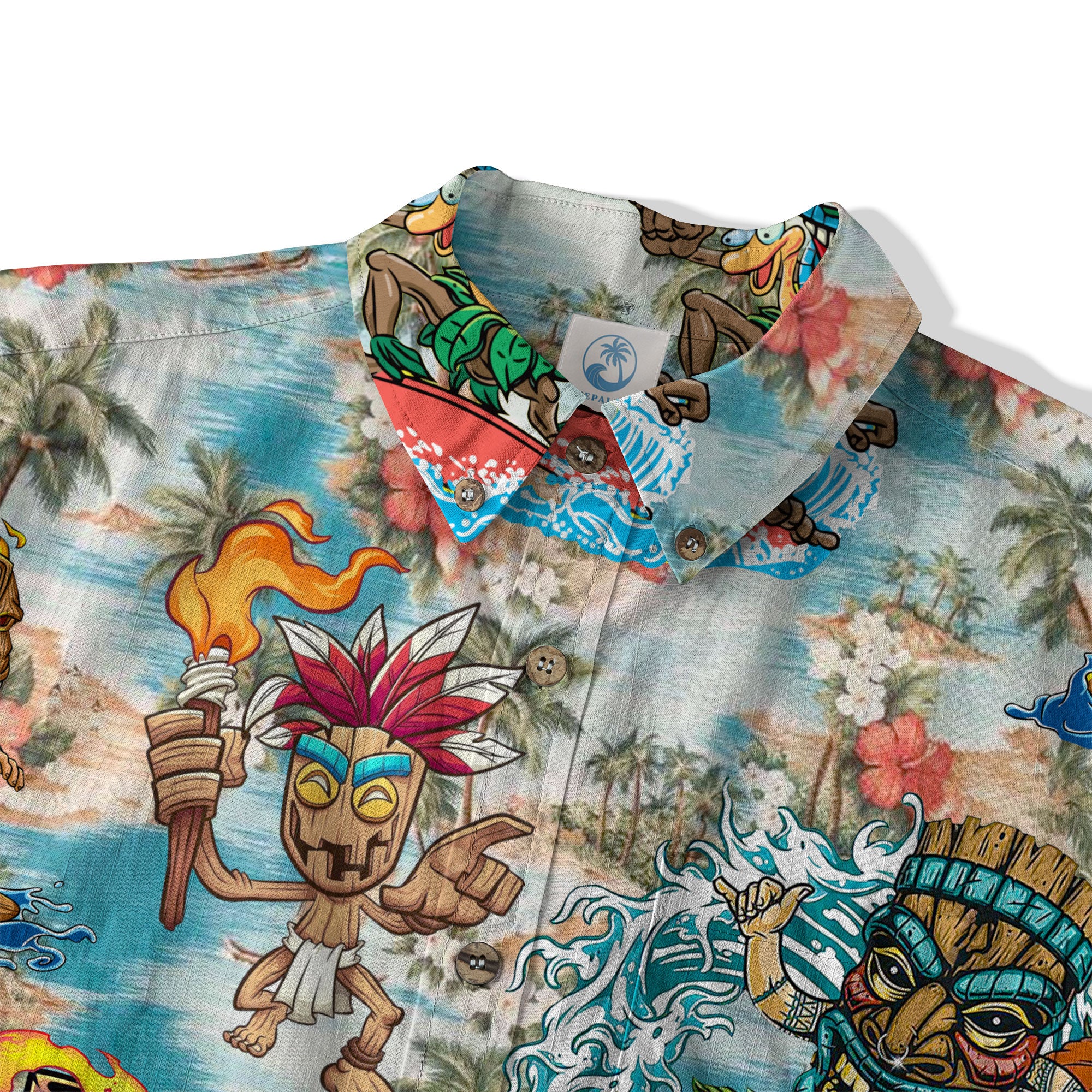 Surfing Tiki Mask Hawaii Shirt, Tiki Aloha Tiki Mask Pattern Hawaiian Shirt