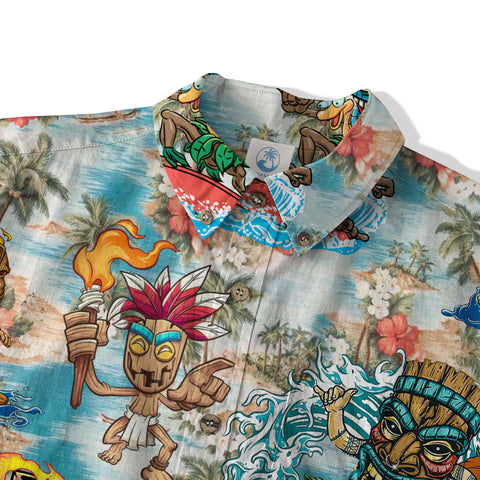 Surfing Tiki Mask Hawaii Shirt, Tiki Aloha Tiki Mask Pattern Hawaiian Shirt