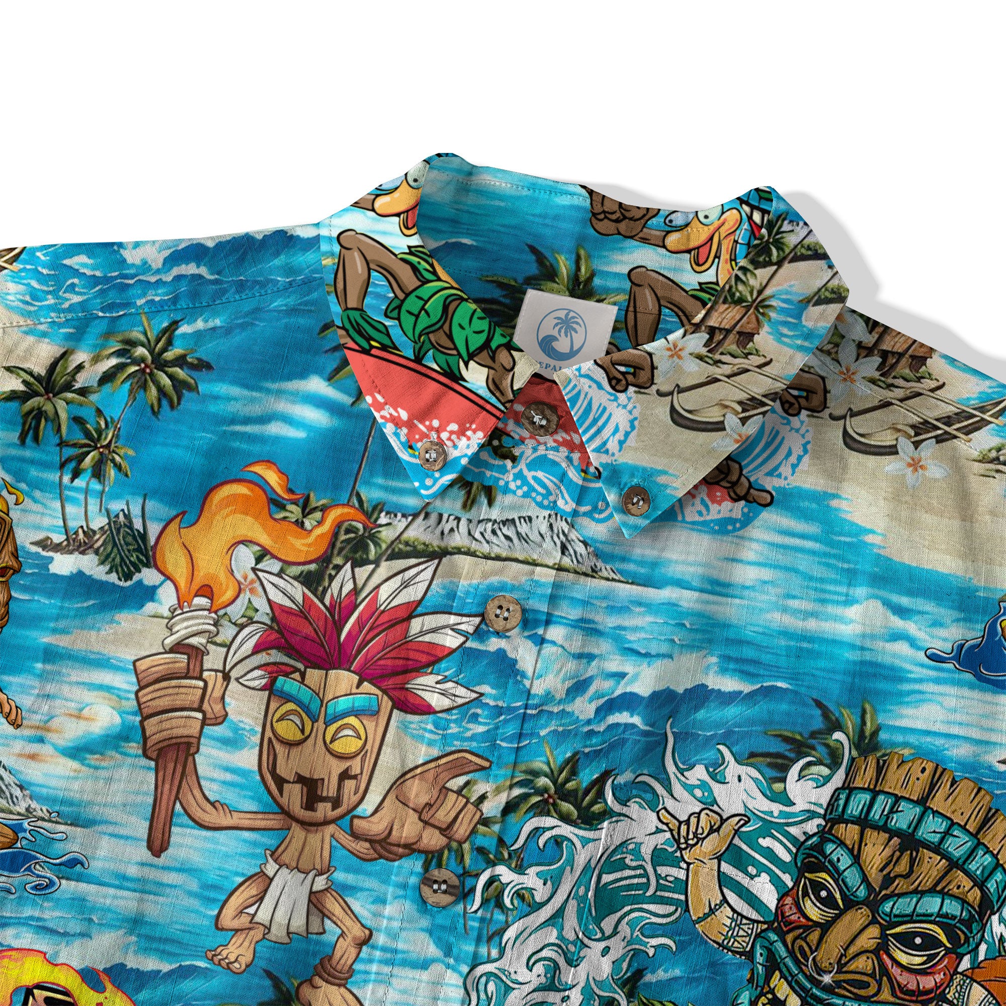 Surfing Tiki Mask Hawaii Shirt, Tiki Aloha Pattern Hawaiian Shirt
