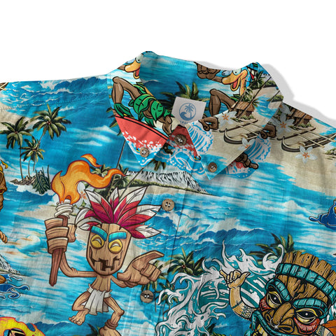 Surfing Tiki Mask Hawaii Shirt, Tiki Aloha Pattern Hawaiian Shirt