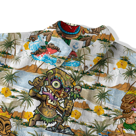 Tiki Mask Hawaii Shirt, Surfing Tiki Pattern Hawaiian Shirt
