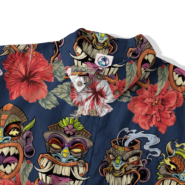 Hawaii Plumeria Lei Hawaiian Shirt, Tiki and Kakau Pattern