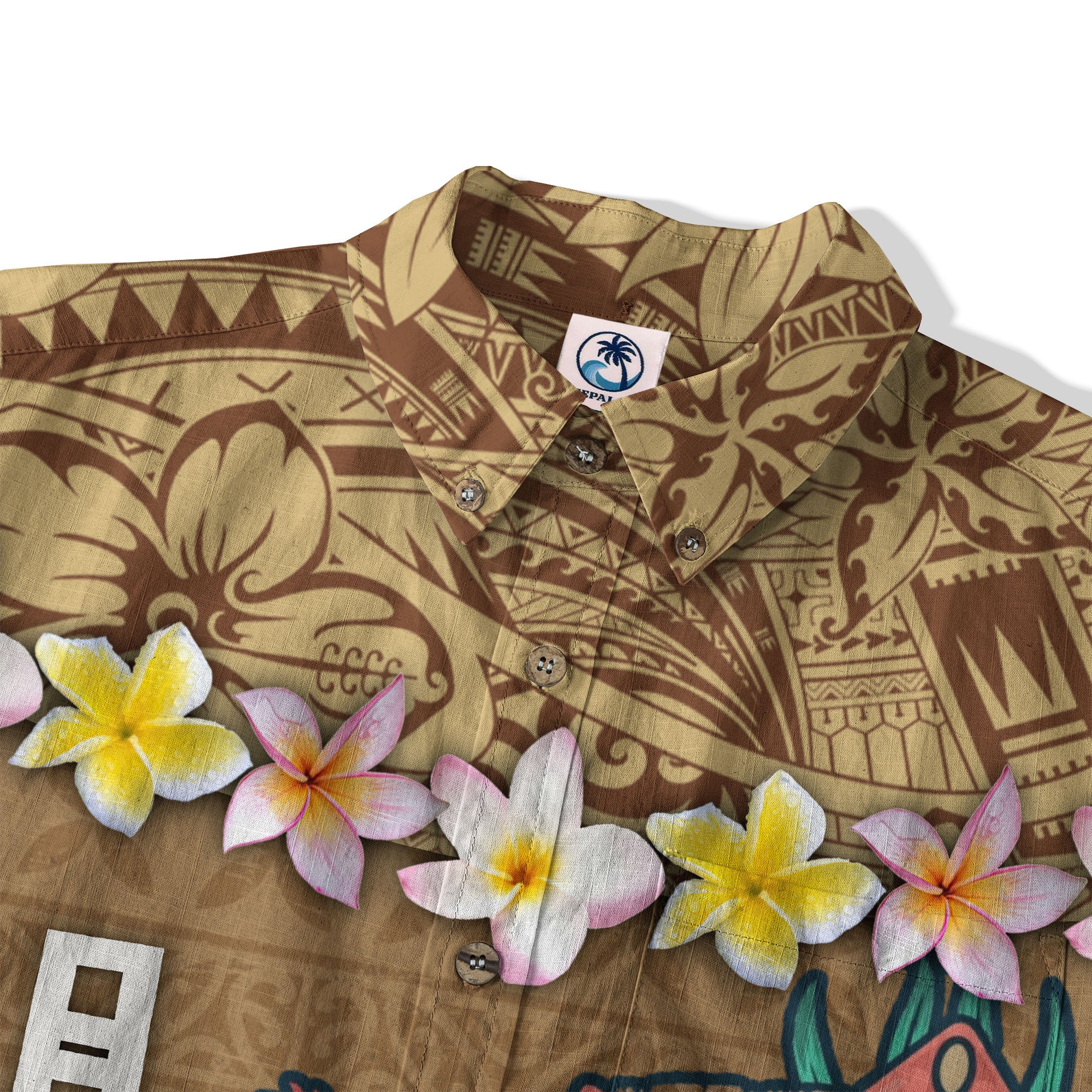 Hawaii Plumeria Lei Hawaiian Shirt, Tiki and Kakau Pattern
