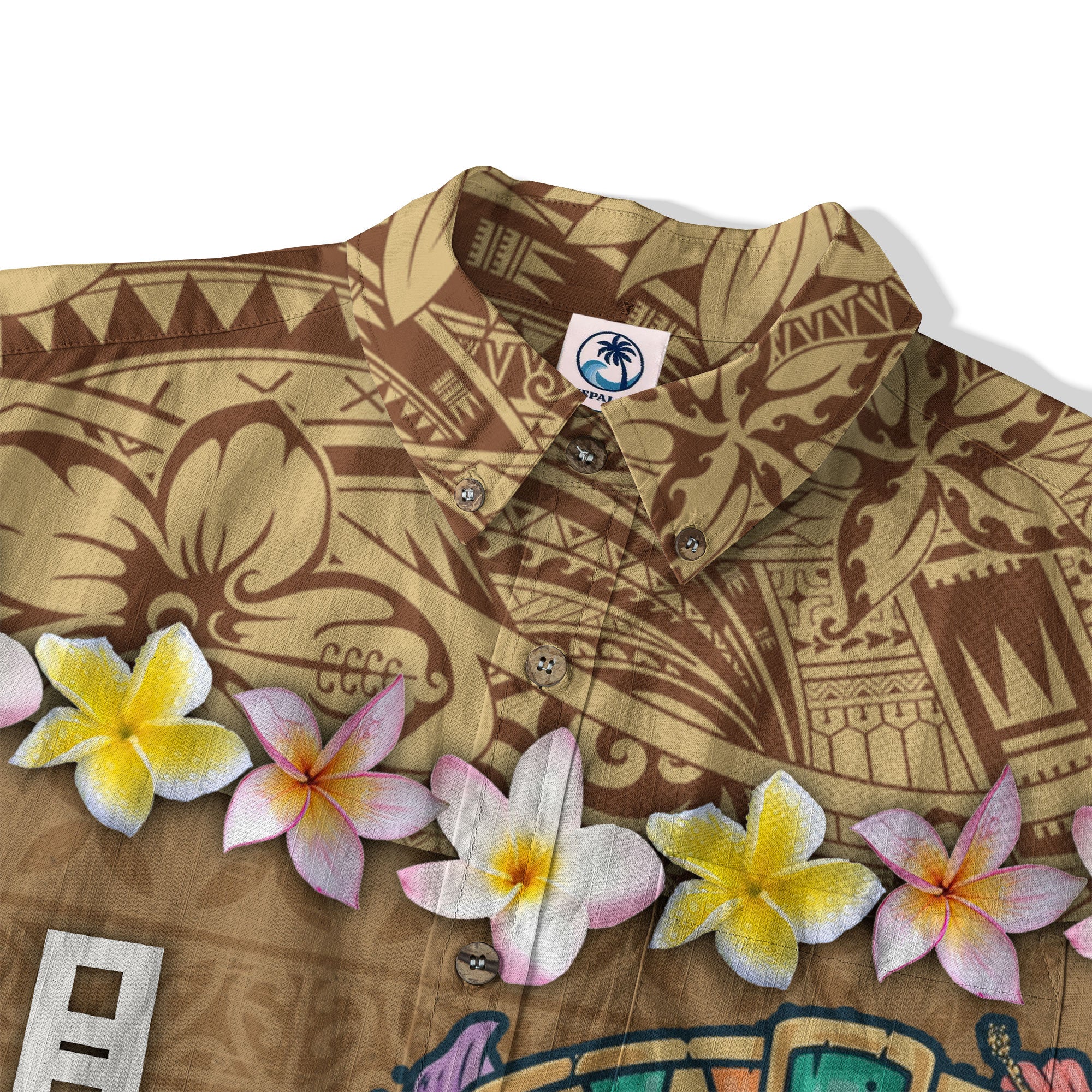 Hawaii Plumeria Lei Hawaiian Shirt, Tiki and Kakau Pattern