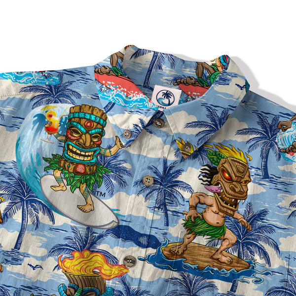 3D Tiki Tiki Surfing Hawaii Shirt, Hibiscus Flowers Hawaii Shirt