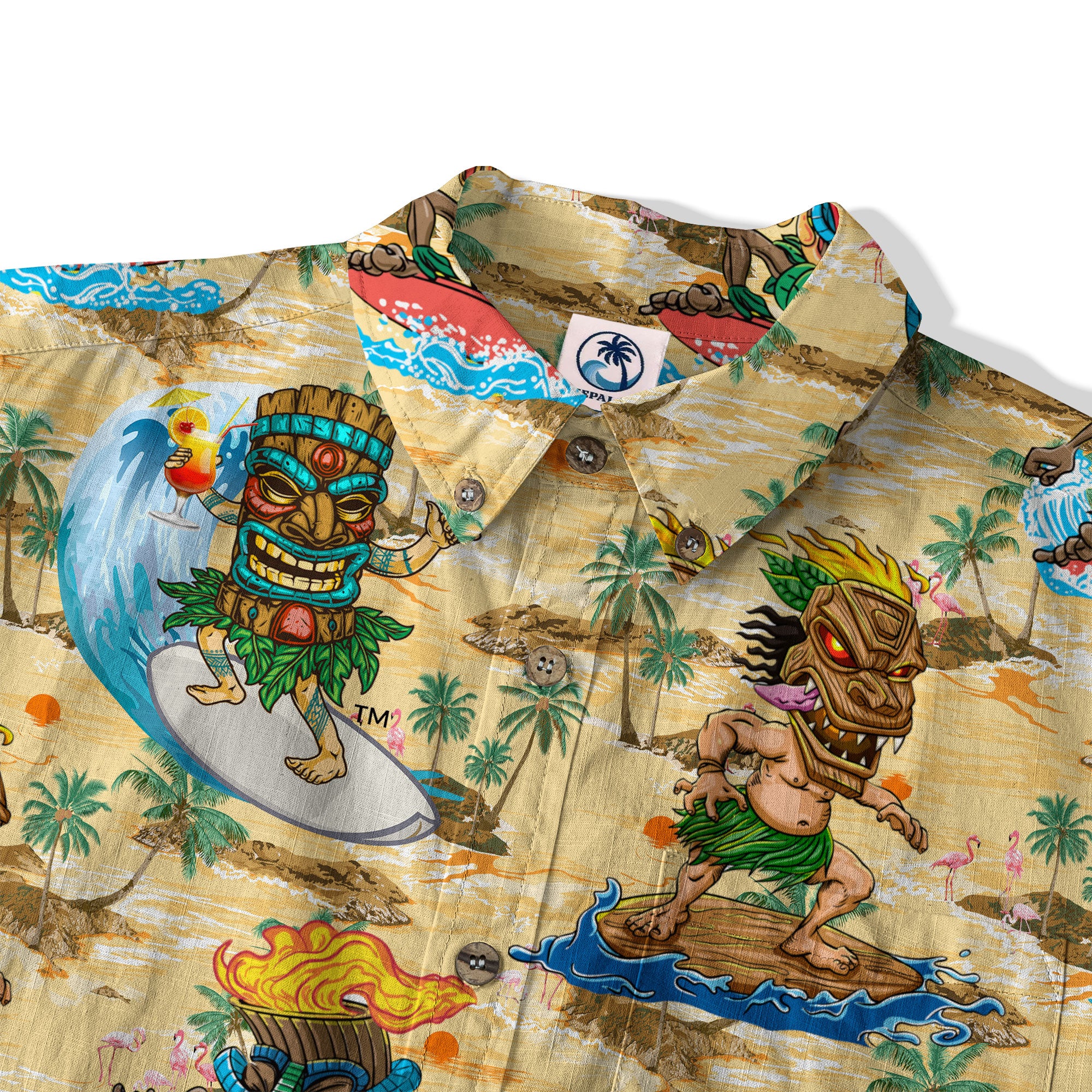 3D Tiki Tiki Surfing Hawaii Shirt, Hibiscus Flowers Hawaii Shirt
