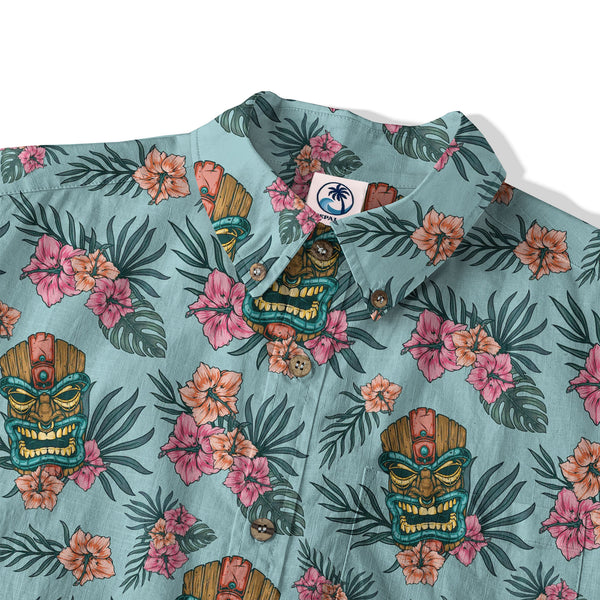 Polynesian Tiki Mask And Hibiscus Flowers Hawaiian Shirt
