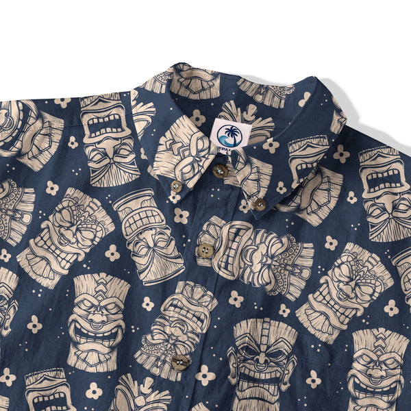 Tribal Tiki Hawaiian Shirt, Tiki Flowers Aloha Hawaii Shirt
